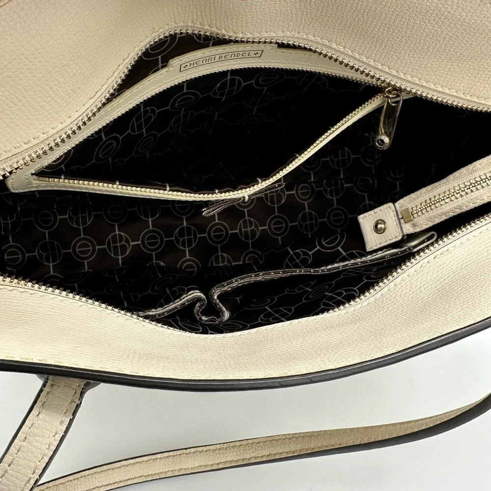 Henri Bendel West 57th Striped Domed Satchel Ivory Grey Stripe Gold Hardware